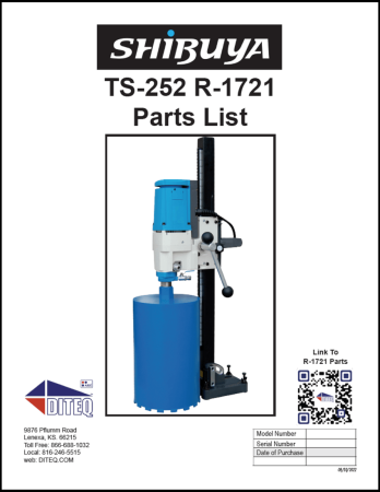Shibuya TS-252, R-1721, Parts List & Manual