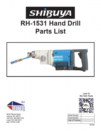 Shibuya RH-1531 Handheld Core Drill Parts List